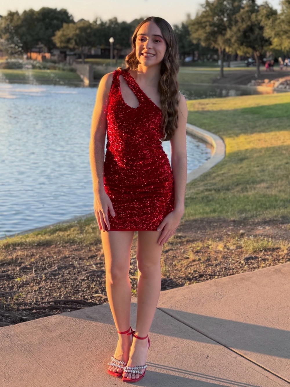 Red Sequin One-Shoulder Mini Dress - Elegant Party Style♥️
